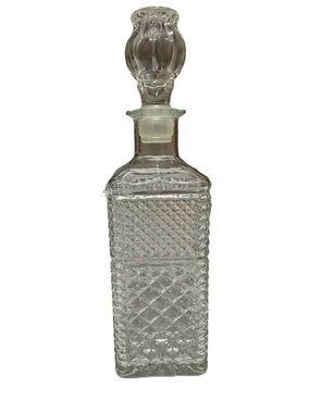 Vintage Square Anchor Hocking Pressed Glass Decanters w/ Toppers 12.5" Tall